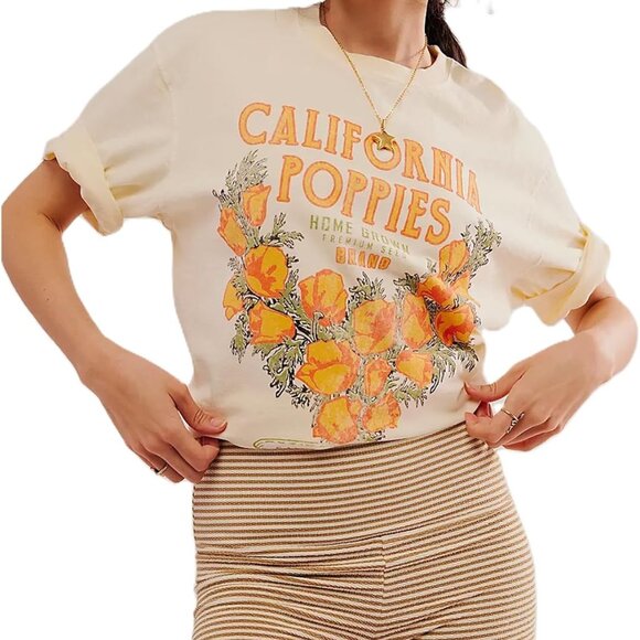 Womens Oversized Vintage Flower Graphic Tees Tops Y2k California Aesthetic Baggy - Picture 1 of 4